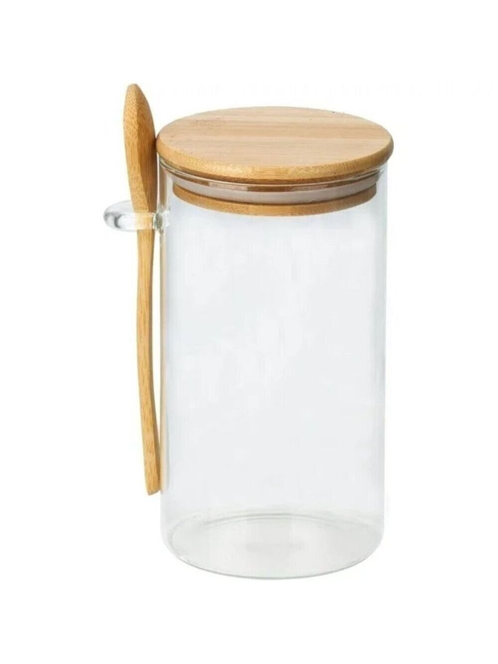 NWT Glass Jars with Bamboo Lids and Spoon Airtight Storage Containers